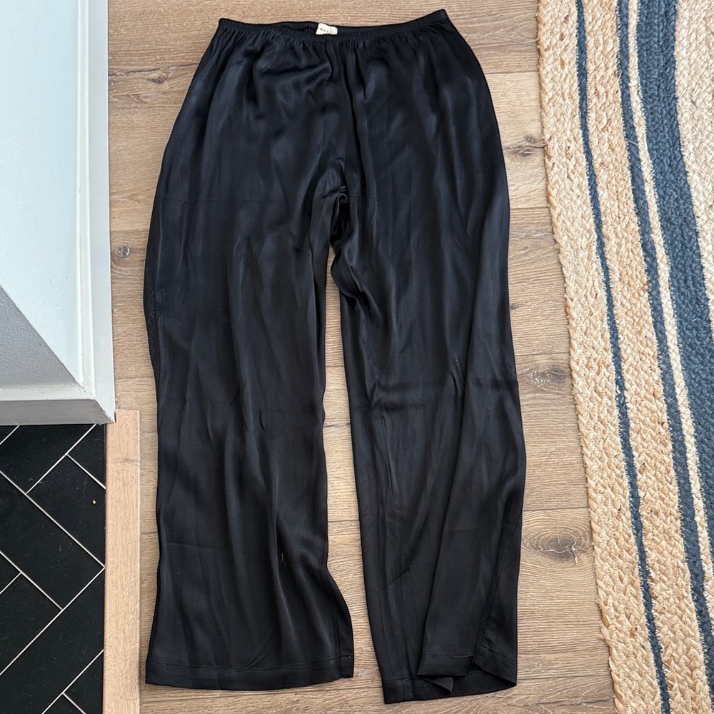 DONNI Black Satin Wide-Leg Pants